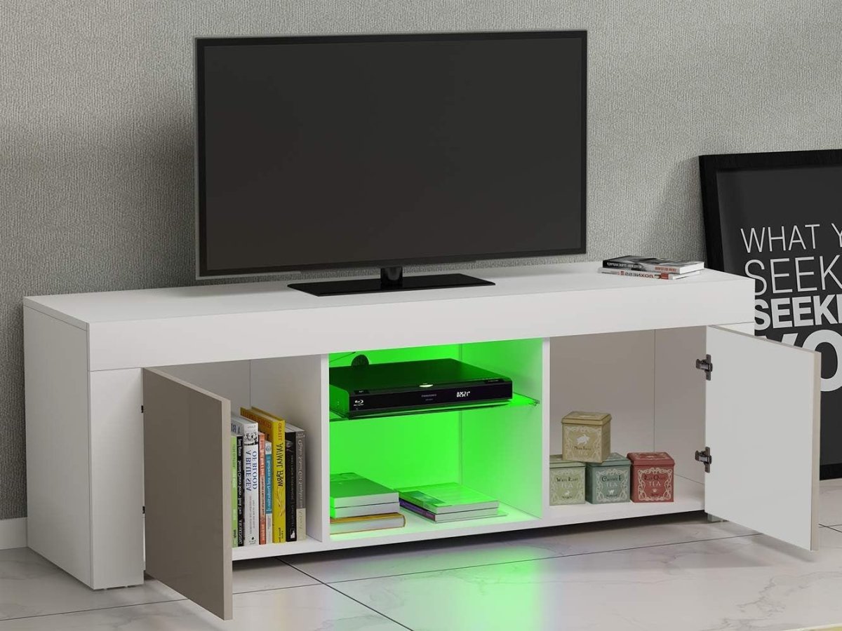 Modern Gray TV Stand for 50” TVs with RGB LED Light & Storage Cabinets - Kwikley