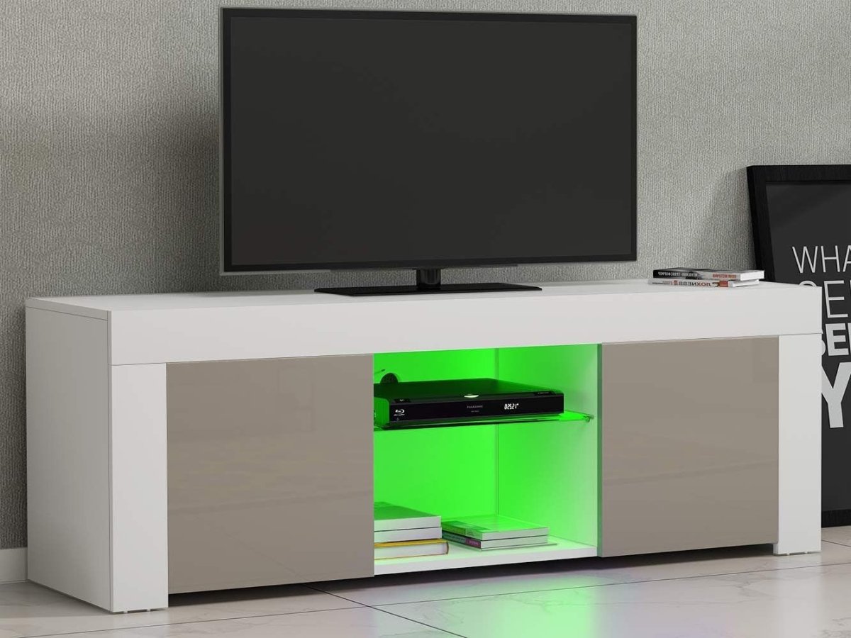 Modern Gray TV Stand for 50” TVs with RGB LED Light & Storage Cabinets - Kwikley