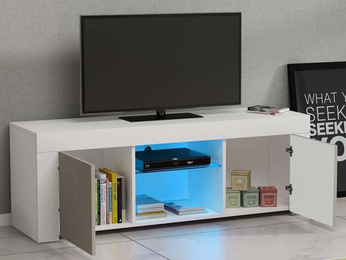 Modern Gray TV Stand for 50” TVs with RGB LED Light & Storage Cabinets - Kwikley