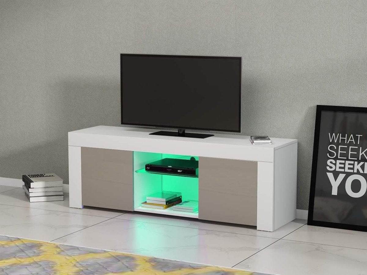 Modern Gray TV Stand for 50” TVs with RGB LED Light & Storage Cabinets - Kwikley