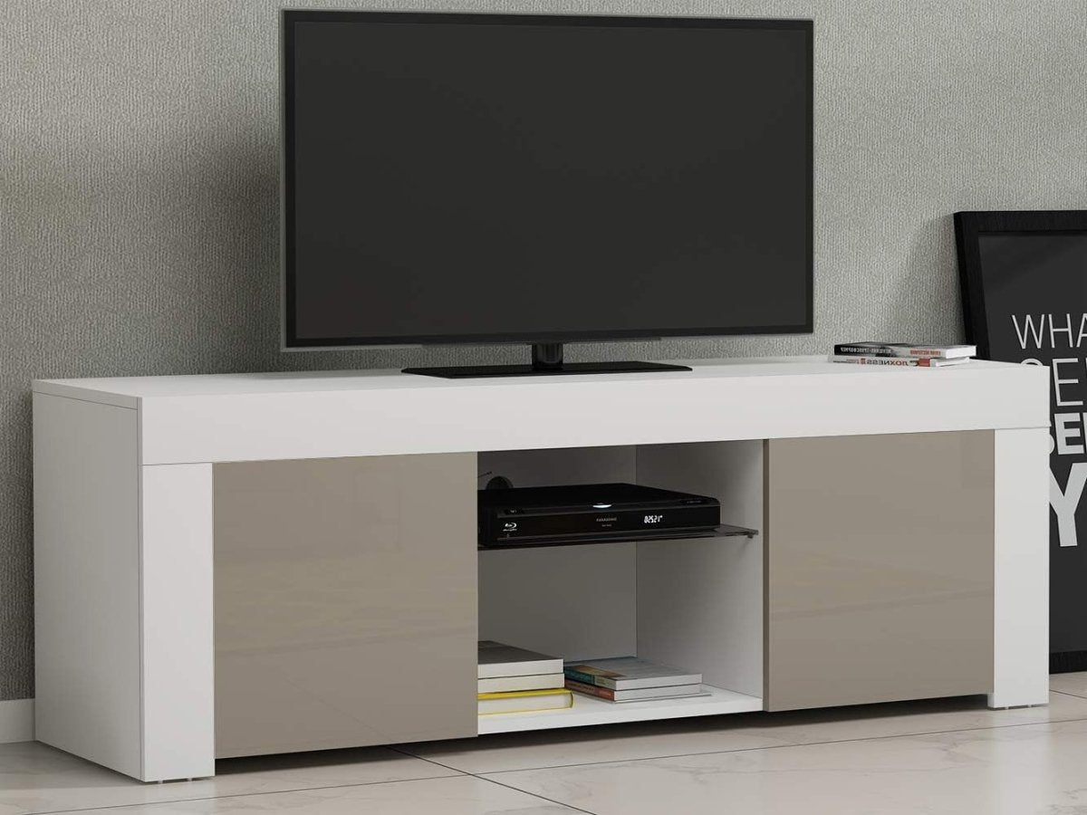 Modern Gray TV Stand for 50” TVs with RGB LED Light & Storage Cabinets - Kwikley