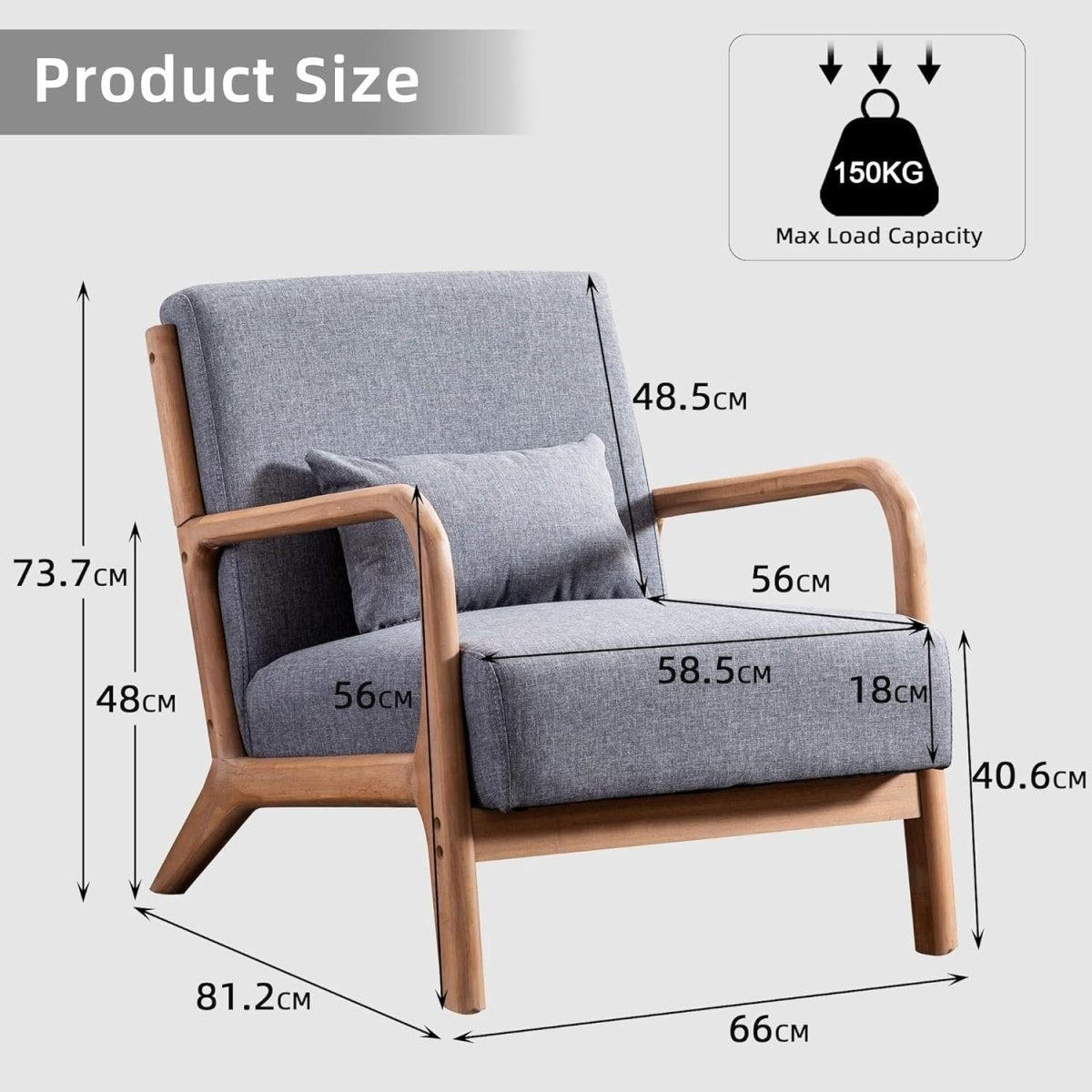 Modern Grey Accent Chair – High Back Linen Armchair with Wood Frame - Kwikley
