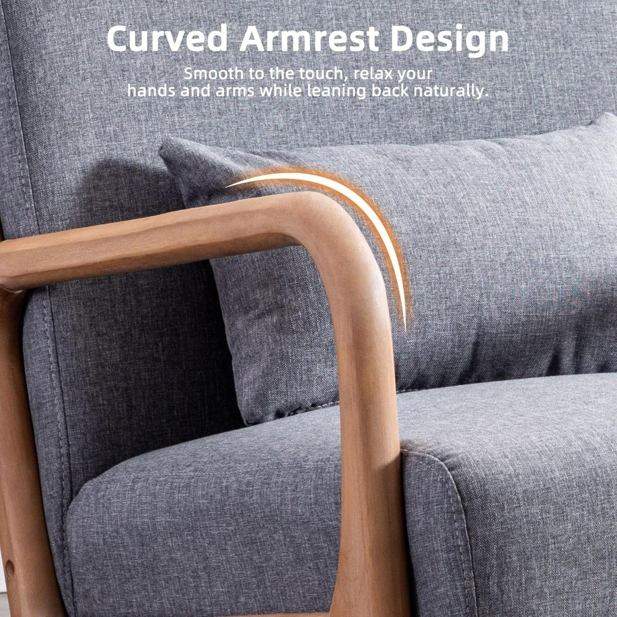 Modern Grey Accent Chair – High Back Linen Armchair with Wood Frame - Kwikley