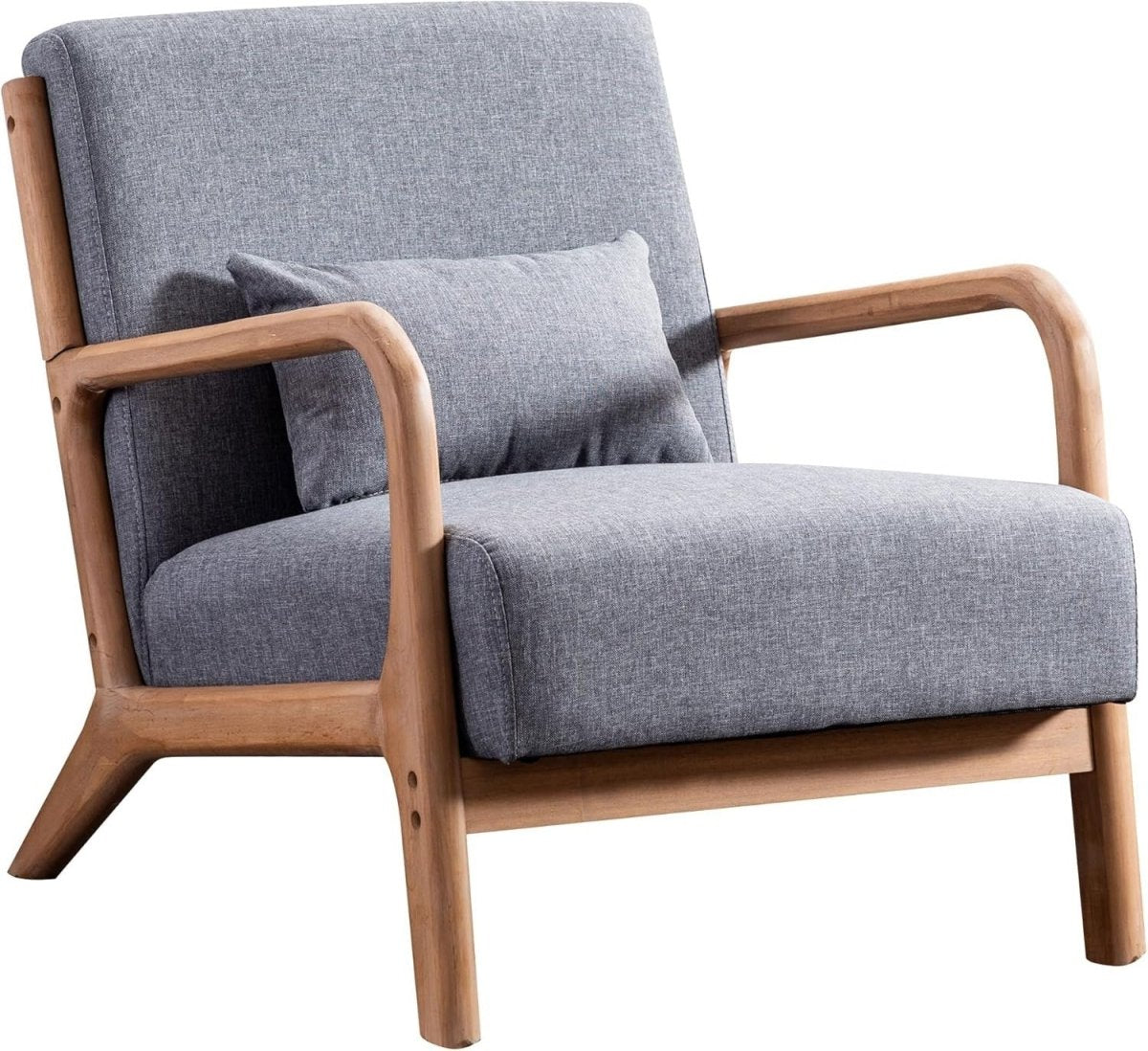 Modern Grey Accent Chair – High Back Linen Armchair with Wood Frame - Kwikley