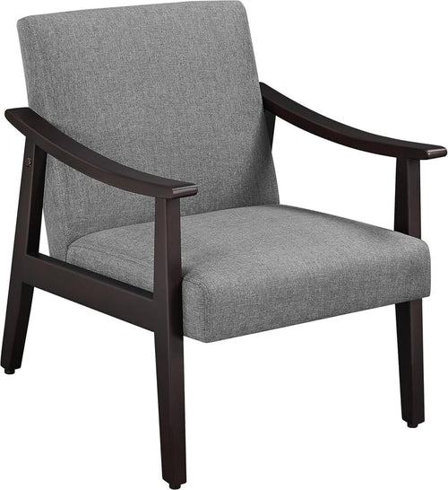 Modern Grey Linen Accent Chair Comfy Lounge Armchair Wood Legs Room - Kwikley