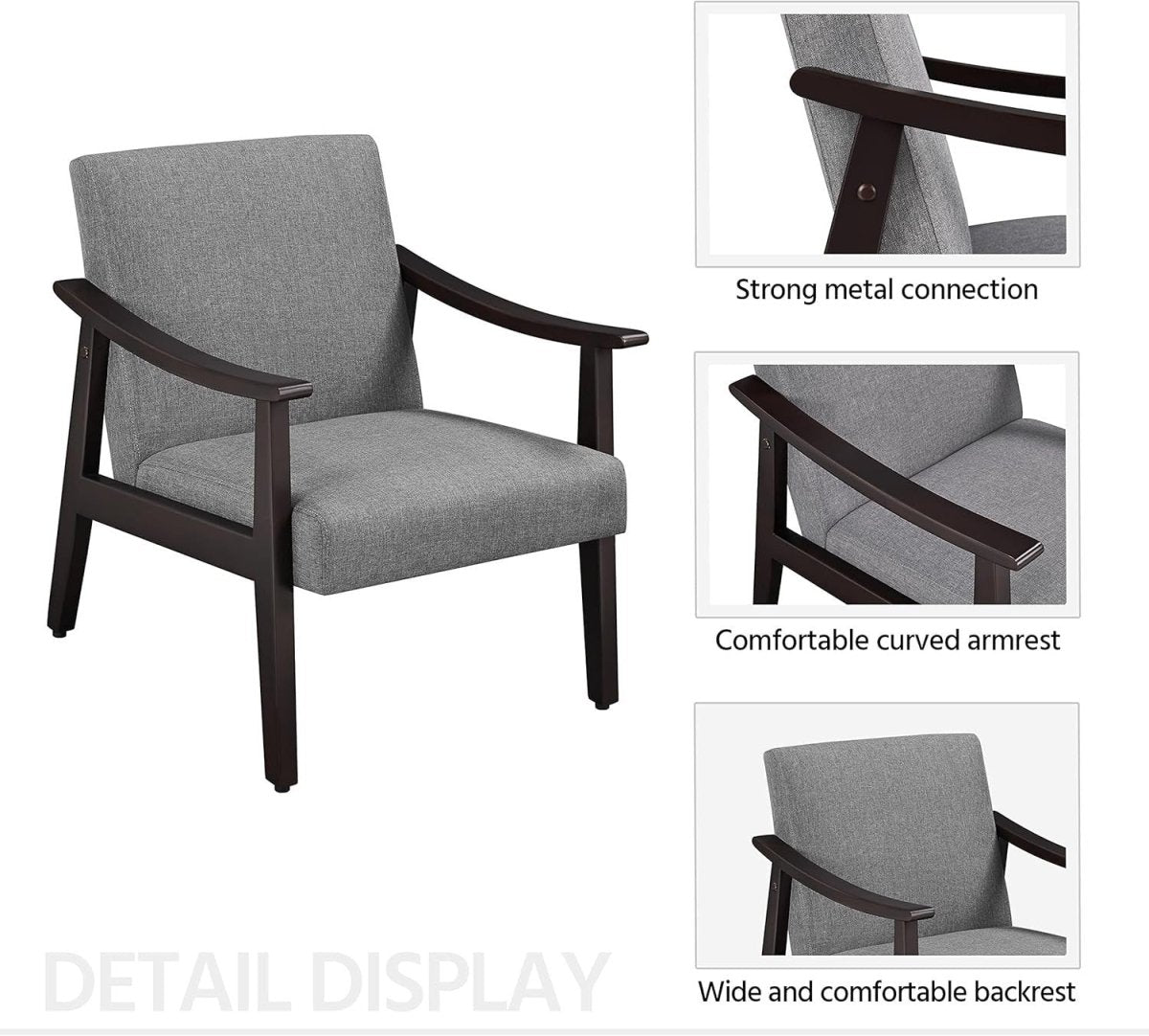 Modern Grey Linen Accent Chair Comfy Lounge Armchair Wood Legs Room - Kwikley