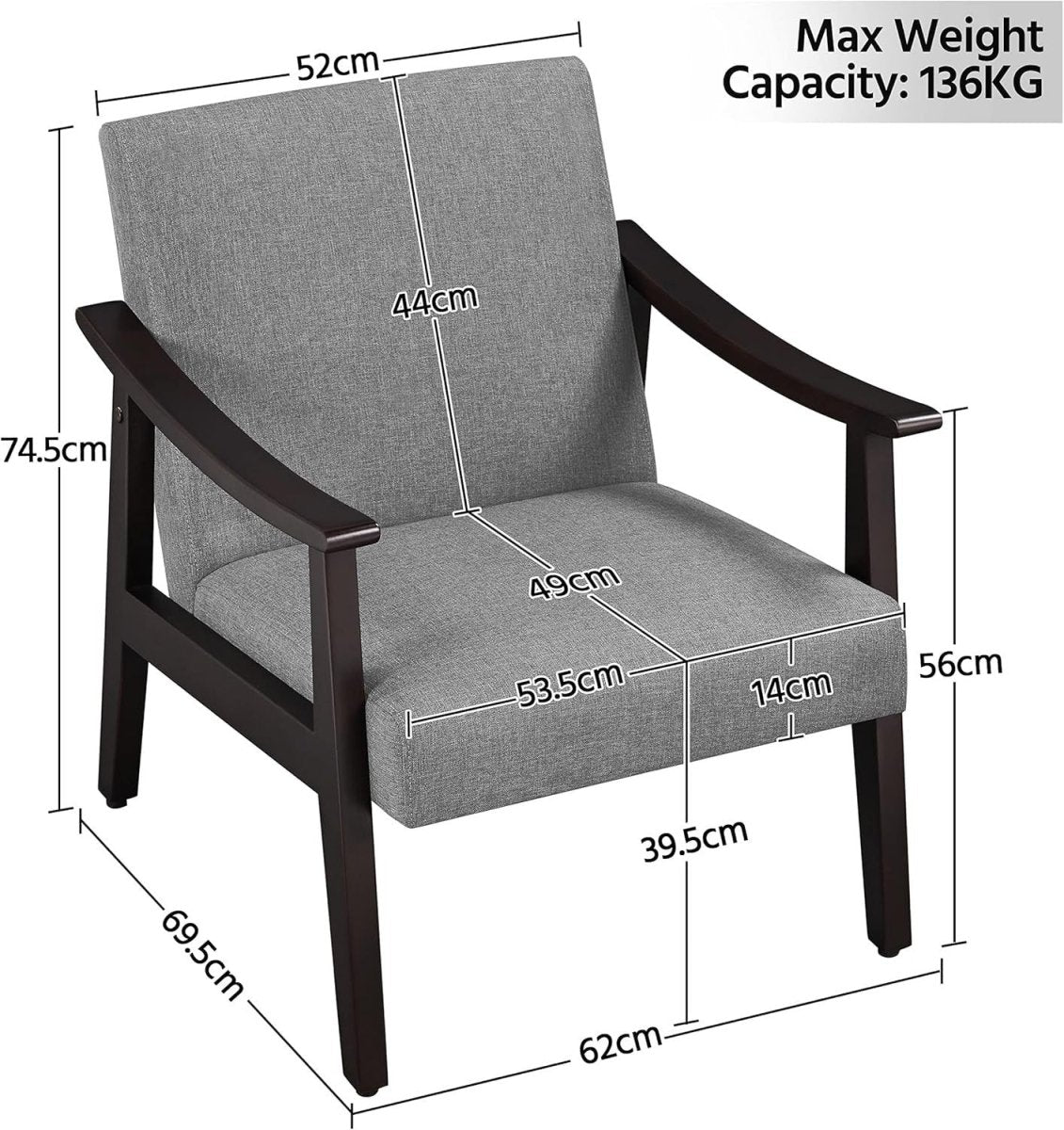 Modern Grey Linen Accent Chair Comfy Lounge Armchair Wood Legs Room - Kwikley