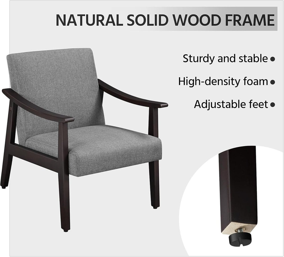 Modern Grey Linen Accent Chair Comfy Lounge Armchair Wood Legs Room - Kwikley