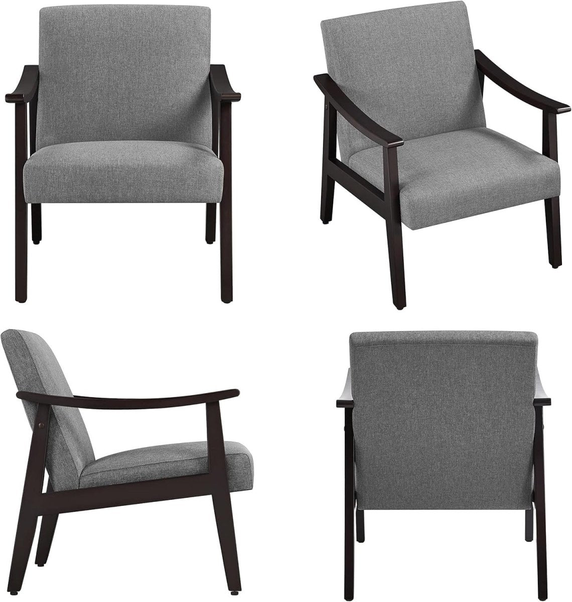 Modern Grey Linen Accent Chair Comfy Lounge Armchair Wood Legs Room - Kwikley