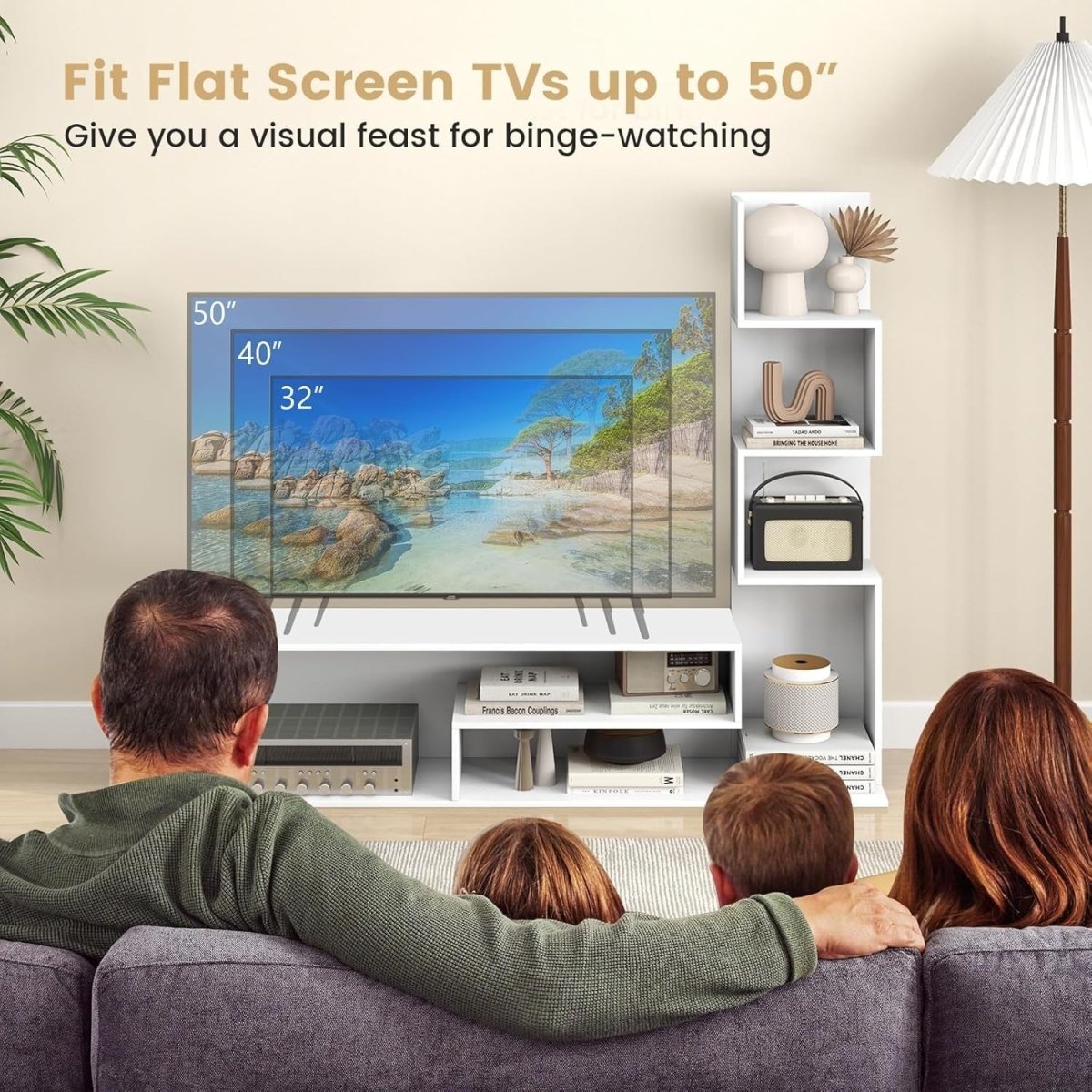 Modern L-Shaped TV Stand up to 50" with Storage Shelves & Open Compartments - Kwikley