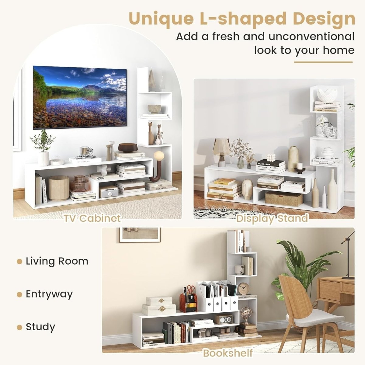 Modern L-Shaped TV Stand up to 50" with Storage Shelves & Open Compartments - Kwikley
