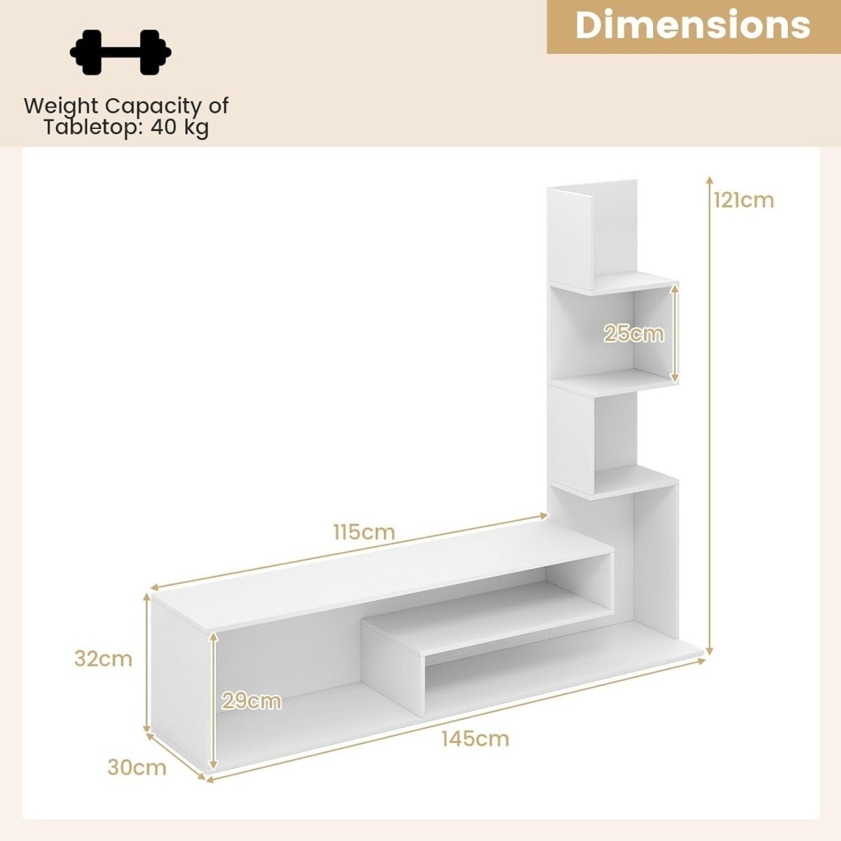 Modern L-Shaped TV Stand up to 50" with Storage Shelves & Open Compartments - Kwikley