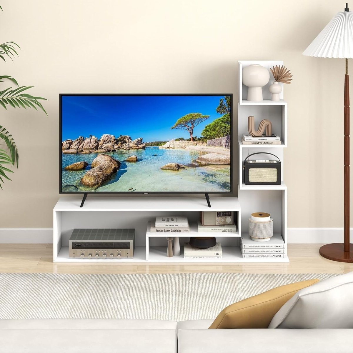 Modern L-Shaped TV Stand up to 50" with Storage Shelves & Open Compartments - Kwikley