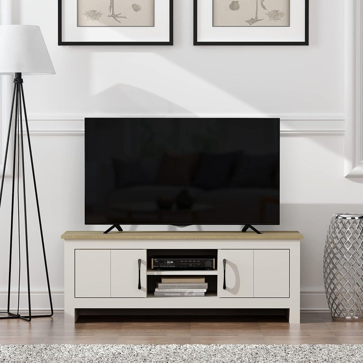Modern Light Grey TV Stand for up to 50" TVs with Storage & Durable Wood - Kwikley