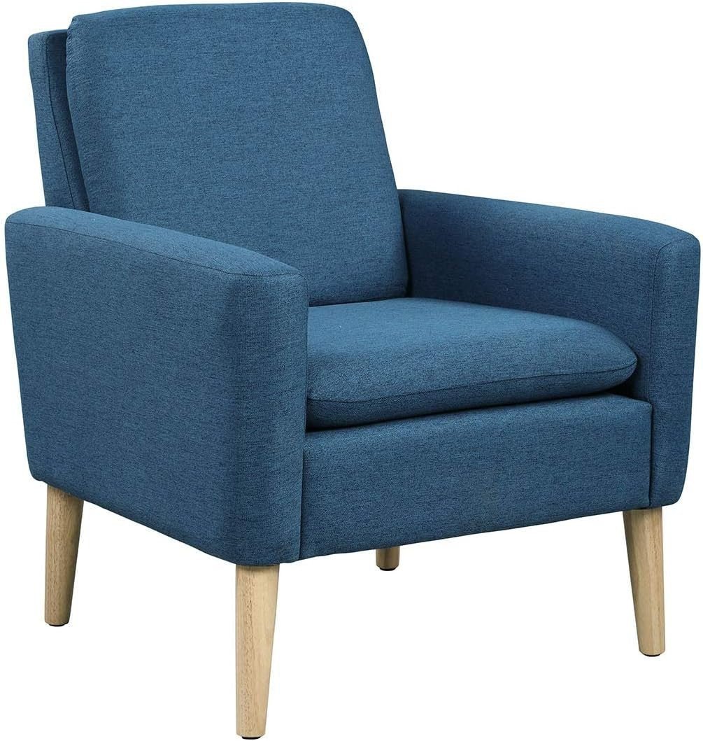 Modern Linen Armchair Blue Comfy Accent Chair for Lounge Bedroom Office - Kwikley