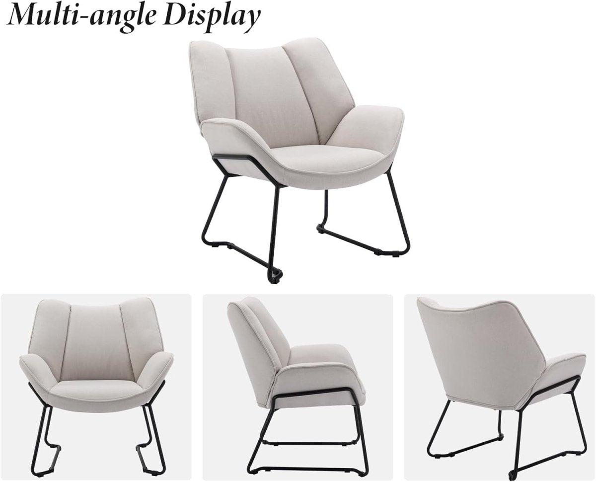 Modern Linen Tub Armchair Beige Upholstered Accent Chair with Metal Legs - Kwikley