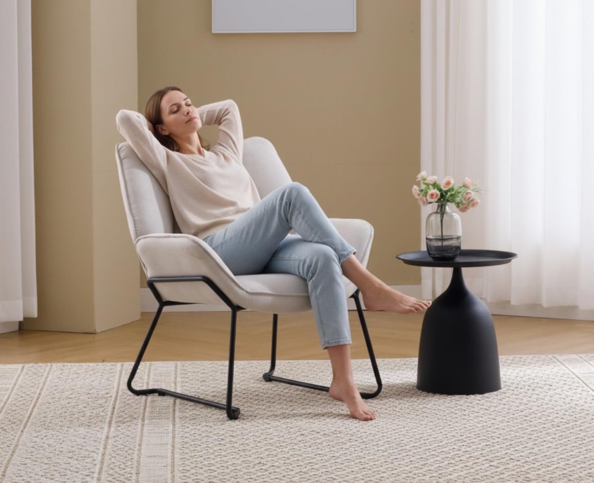 Modern Linen Tub Armchair Beige Upholstered Accent Chair with Metal Legs - Kwikley