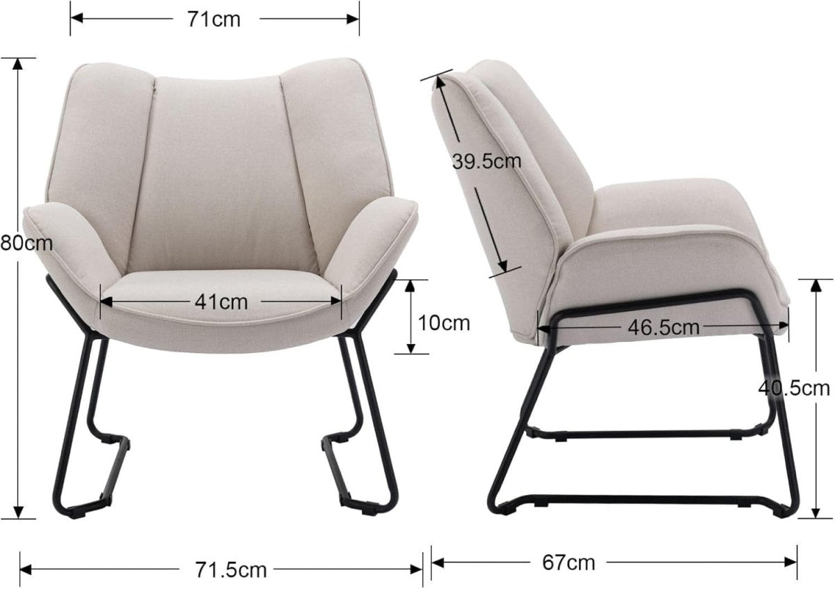 Modern Linen Tub Armchair Beige Upholstered Accent Chair with Metal Legs - Kwikley