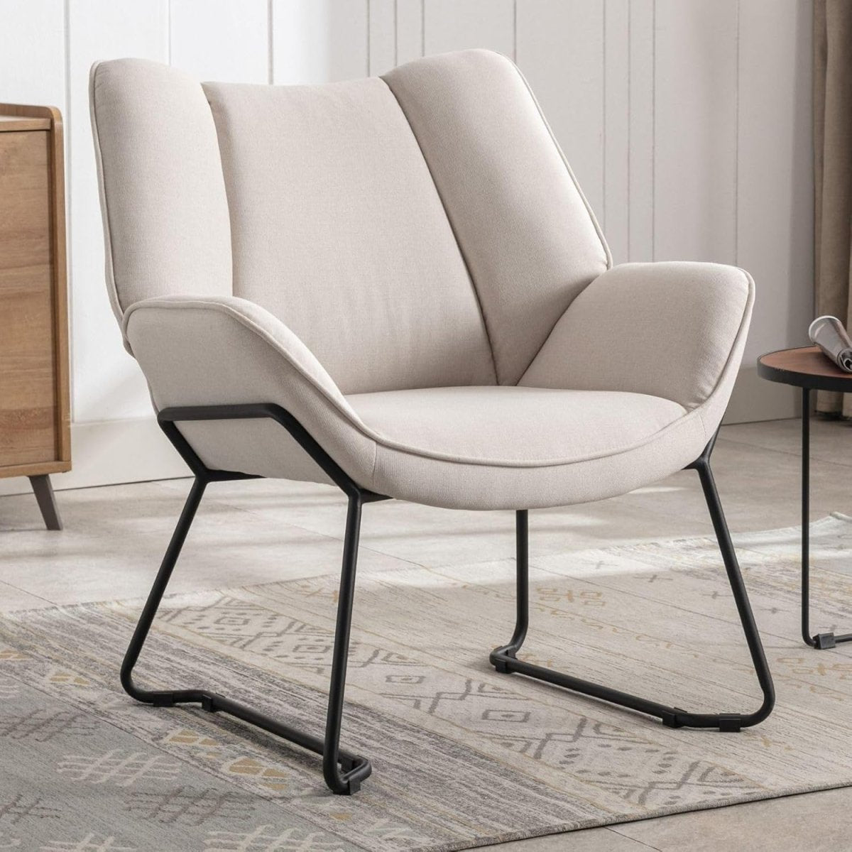 Modern Linen Tub Armchair Beige Upholstered Accent Chair with Metal Legs - Kwikley