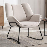 Modern Linen Tub Armchair Beige Upholstered Accent Chair with Metal Legs - Kwikley
