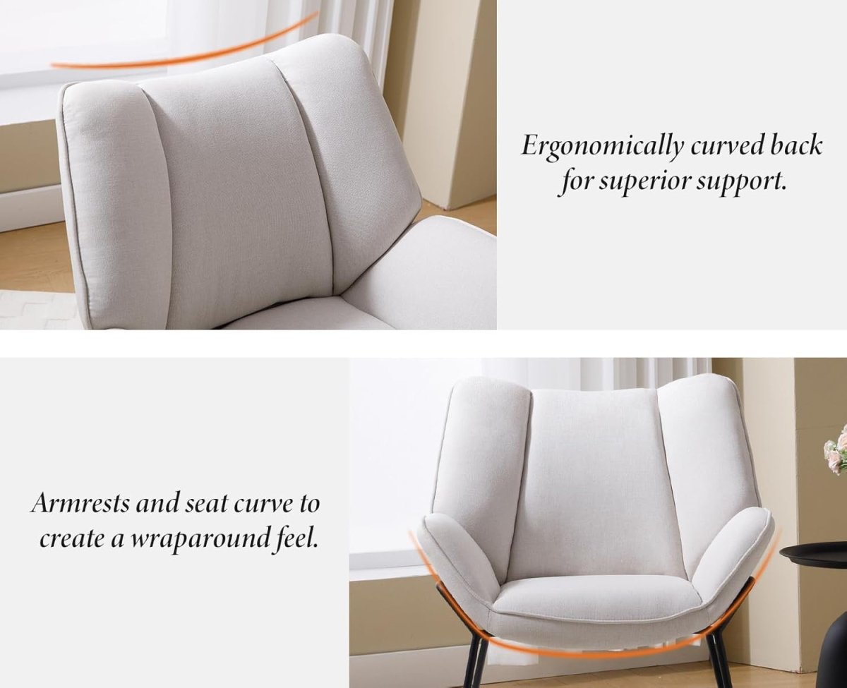 Modern Linen Tub Armchair Beige Upholstered Accent Chair with Metal Legs - Kwikley
