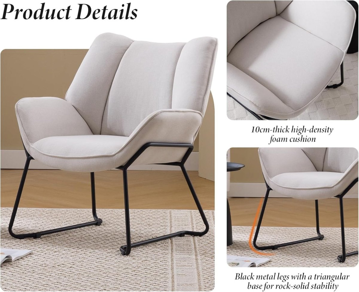 Modern Linen Tub Armchair Beige Upholstered Accent Chair with Metal Legs - Kwikley