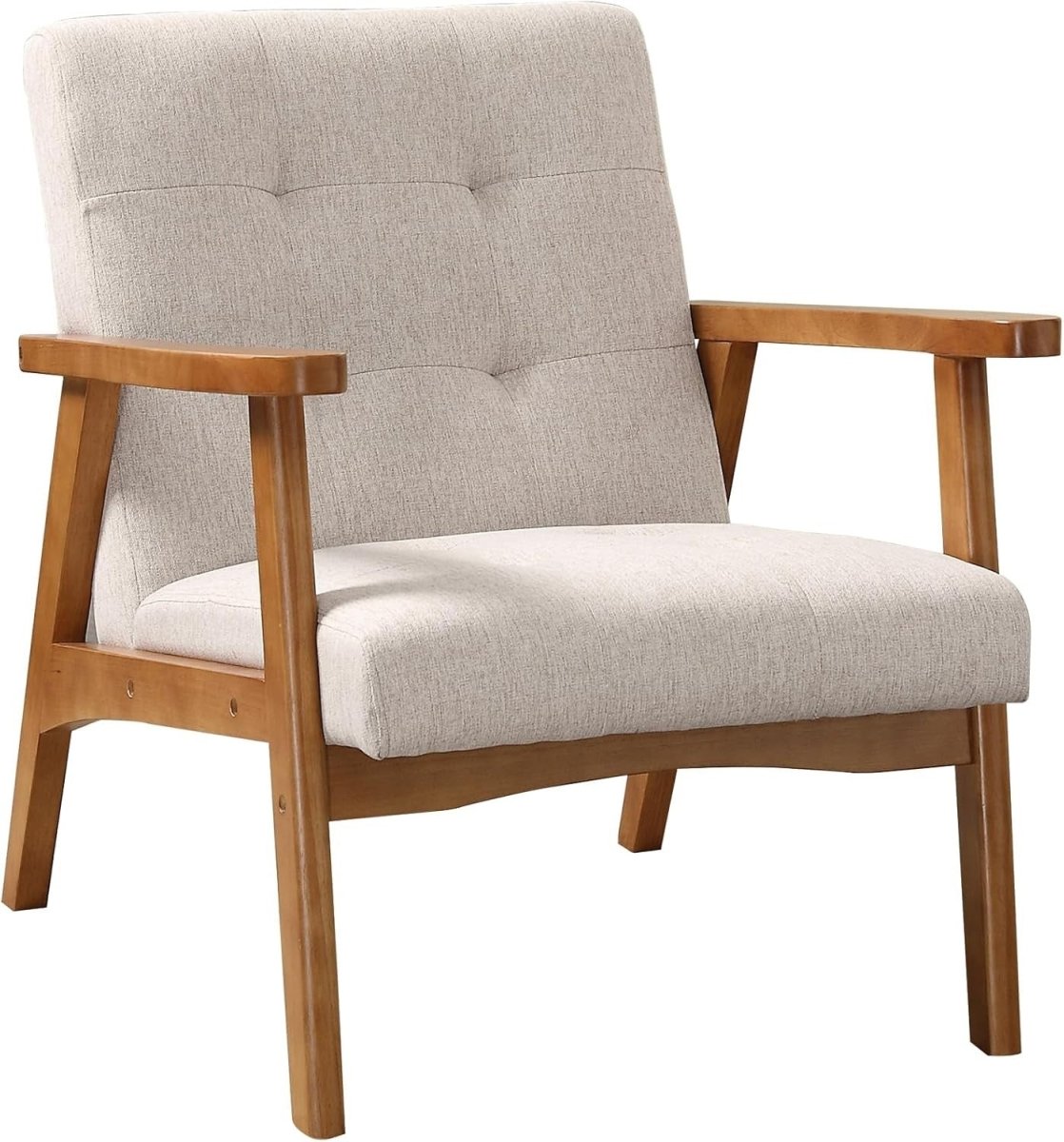 Modern Linen Upholstered Accent Chair – Solid Wood Lounge Armchair Beige - Kwikley