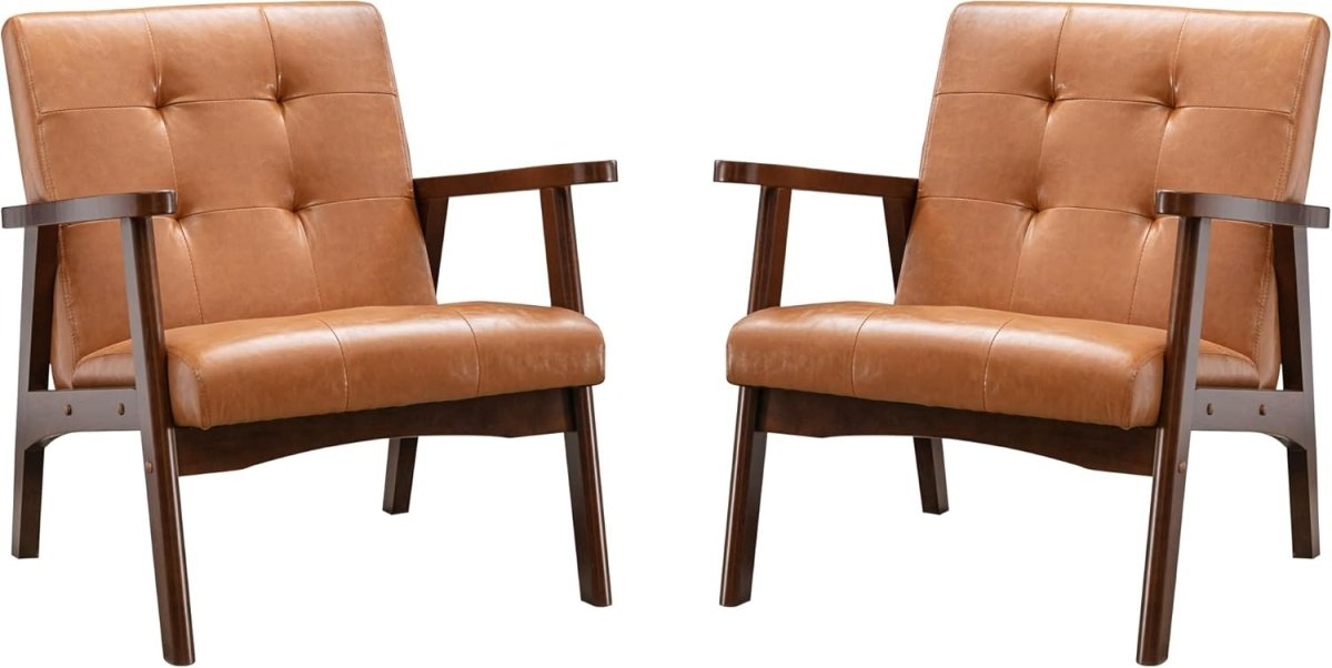 Modern Lounge Armchair Set of 2 – Orange Upholstered Solid Wood Accent Chairs - Kwikley