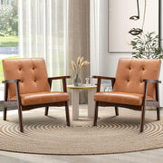 Modern Lounge Armchair Set of 2 – Orange Upholstered Solid Wood Accent Chairs - Kwikley