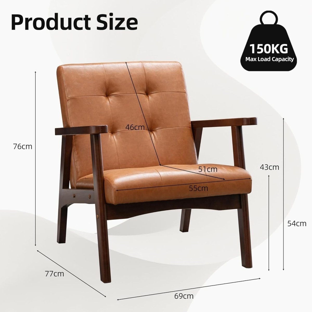 Modern Lounge Armchair Set of 2 – Orange Upholstered Solid Wood Accent Chairs - Kwikley