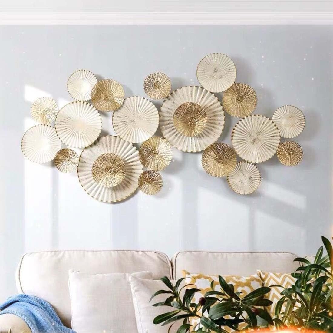Modern Metal Wall Art 3D Round Sculpture Home Wall Decor White - Kwikley