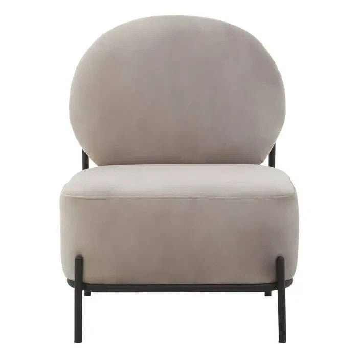 Modern Mink Velvet Accent Chair with Black Metal Legs | Minimalist Armchair - Kwikley