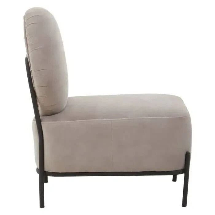 Modern Mink Velvet Accent Chair with Black Metal Legs | Minimalist Armchair - Kwikley