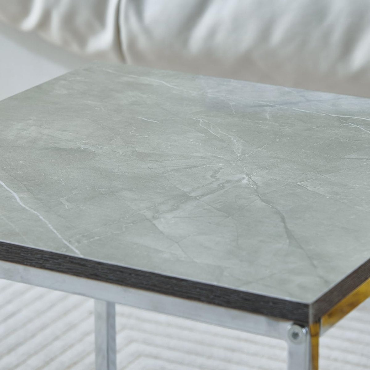 Modern Nesting Coffee Table Set of 3 Square Grey Marble Side End Lamp Tables - Kwikley