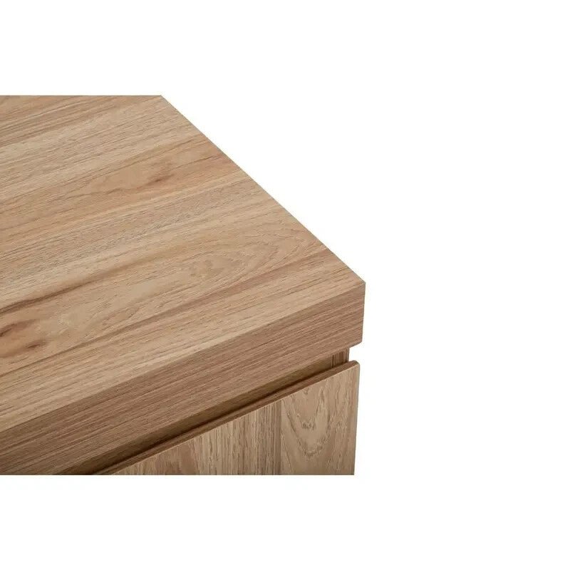 Modern Oak TV Stand Cabinet with Storage Shelves & Black Metal Legs - Kwikley