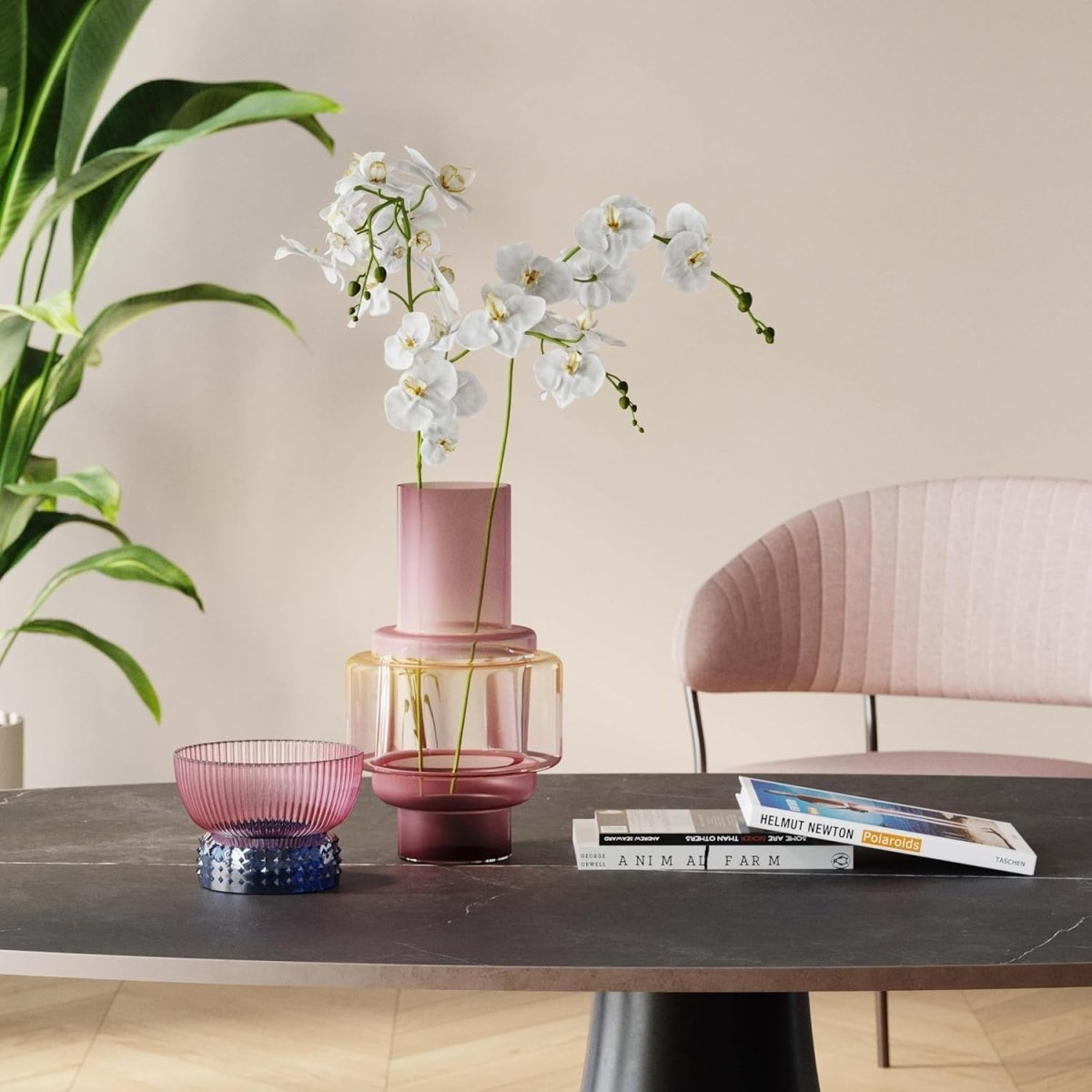 Modern Pink Glass Vase 36cm Sculptural Table Flower Home Decor - Kwikley