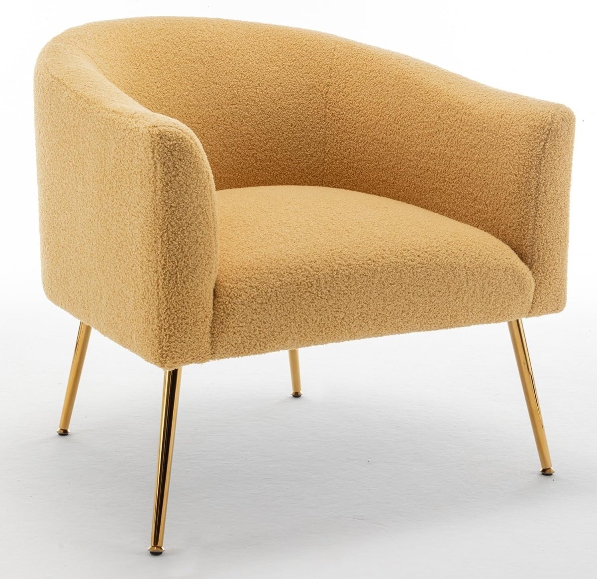 Modern Sherpa Accent Chair Mustard Bouclé Upholstered Cozy Barrel Seat - Kwikley