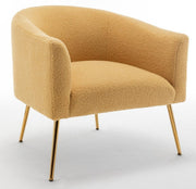 Modern Sherpa Accent Chair Mustard Bouclé Upholstered Cozy Barrel Seat - Kwikley