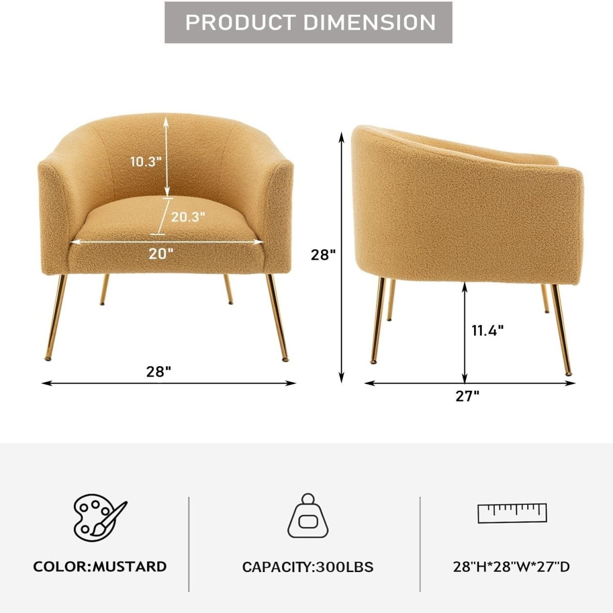 Modern Sherpa Accent Chair Mustard Bouclé Upholstered Cozy Barrel Seat - Kwikley