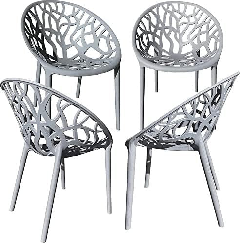 Modern Stackable Plastic Dining Chairs 4 - Piece Indoor Outdoor Comfort Set - Kwikley