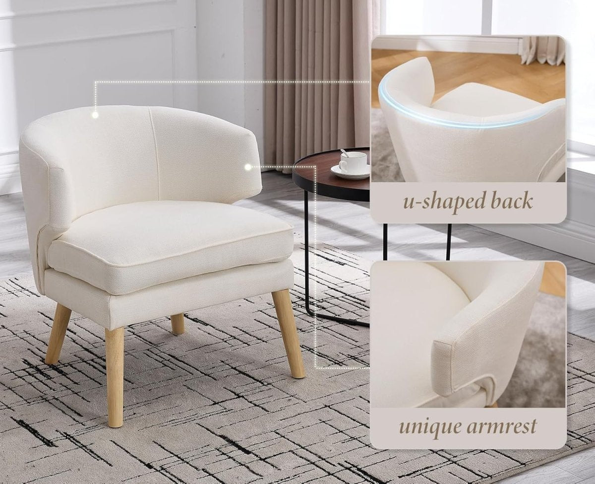 Modern Tub Accent Chair Beige Upholstered Armchair with Solid Wood Legs - Kwikley