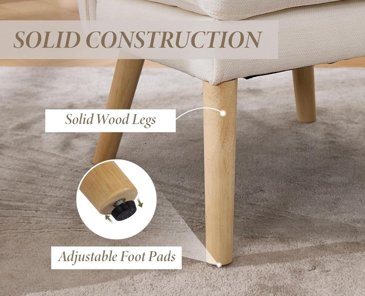 Modern Tub Accent Chair Beige Upholstered Armchair with Solid Wood Legs - Kwikley