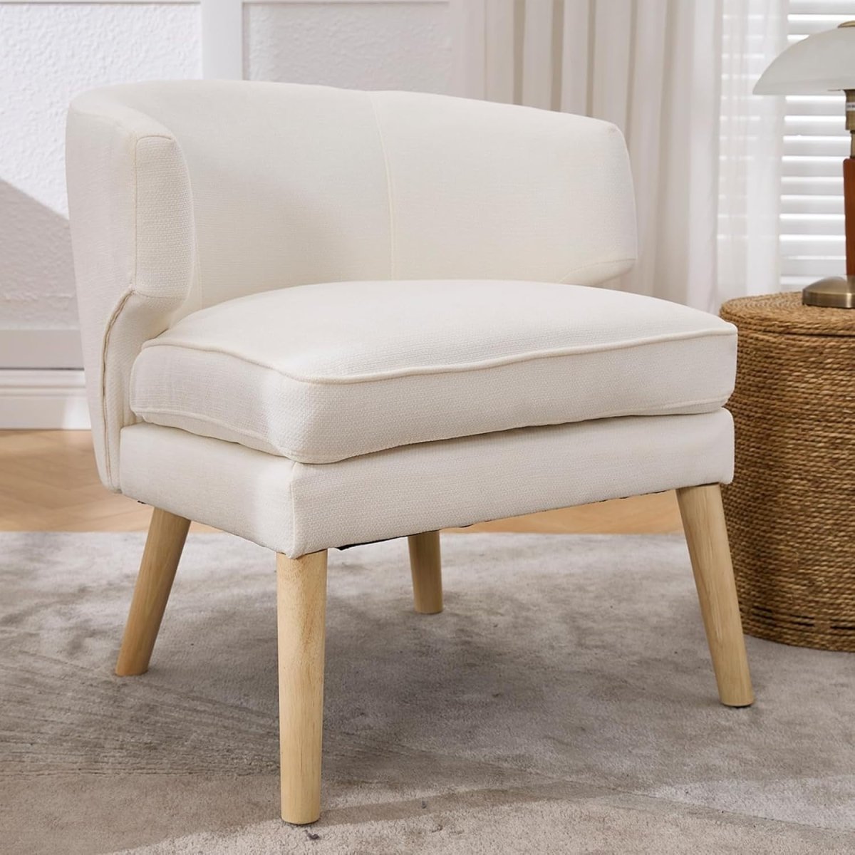 Modern Tub Accent Chair Beige Upholstered Armchair with Solid Wood Legs - Kwikley