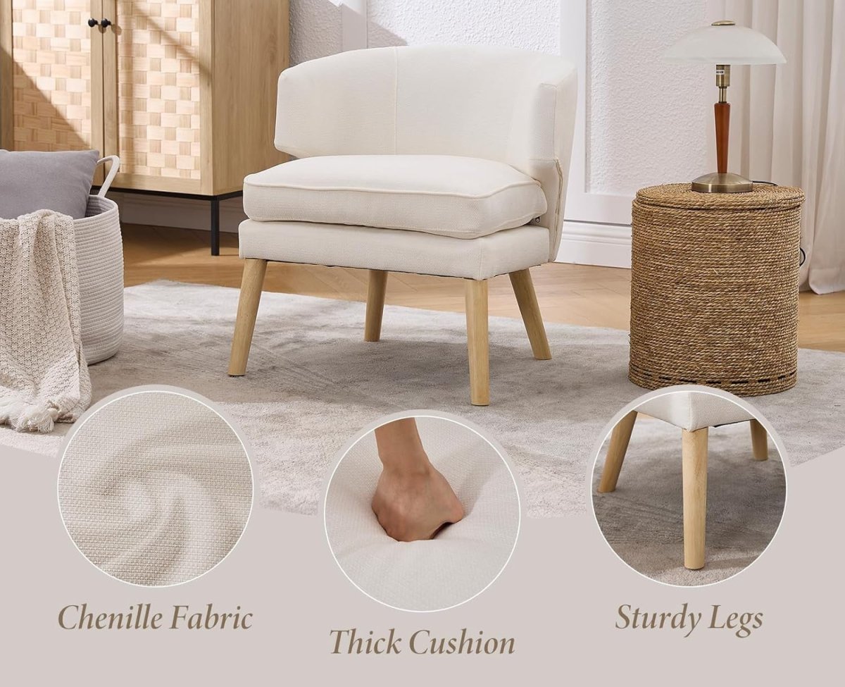 Modern Tub Accent Chair Beige Upholstered Armchair with Solid Wood Legs - Kwikley