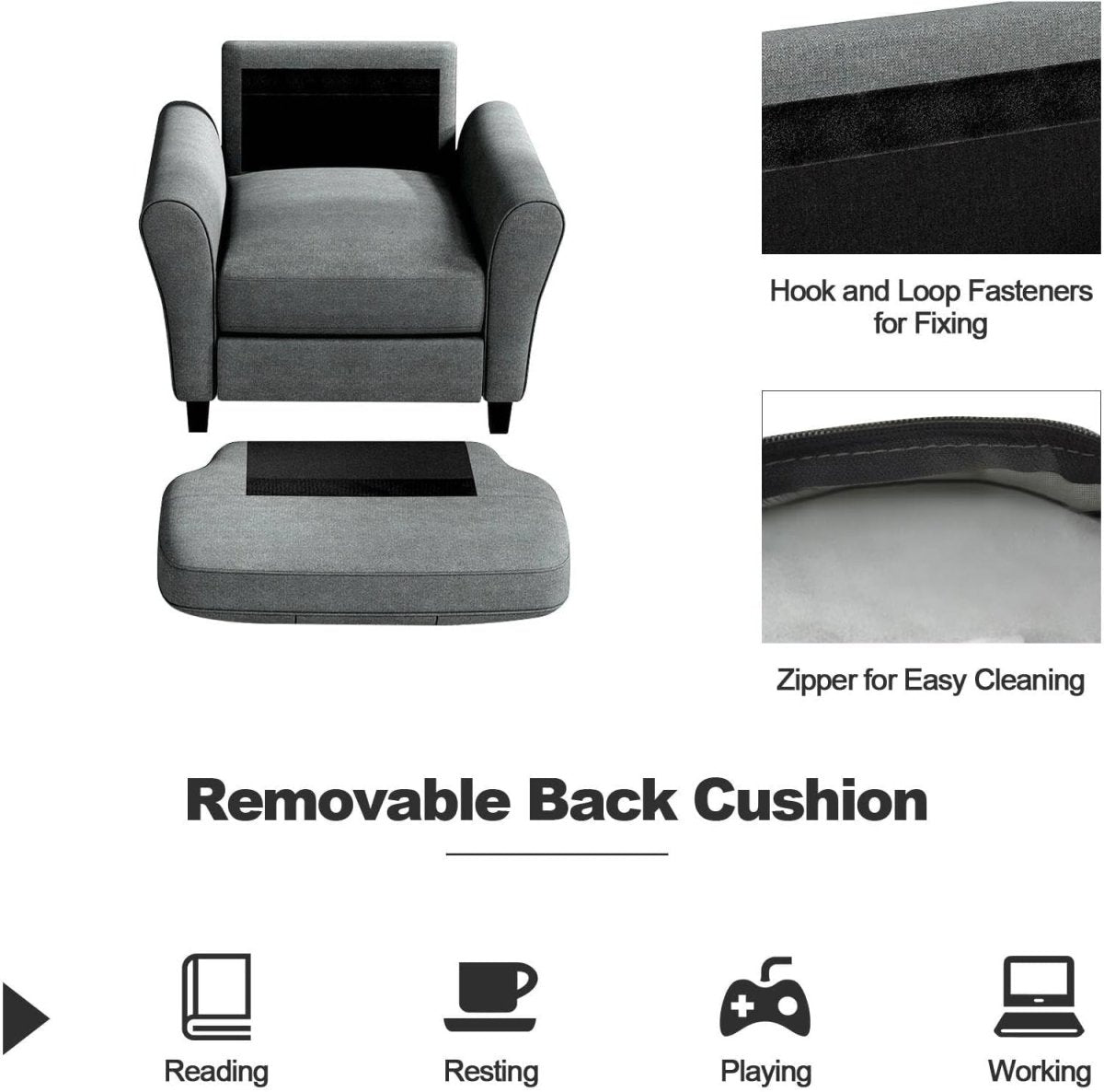 Modern Tufted Accent Chair Grey Lounge Sofa with Removable Cushions - Kwikley