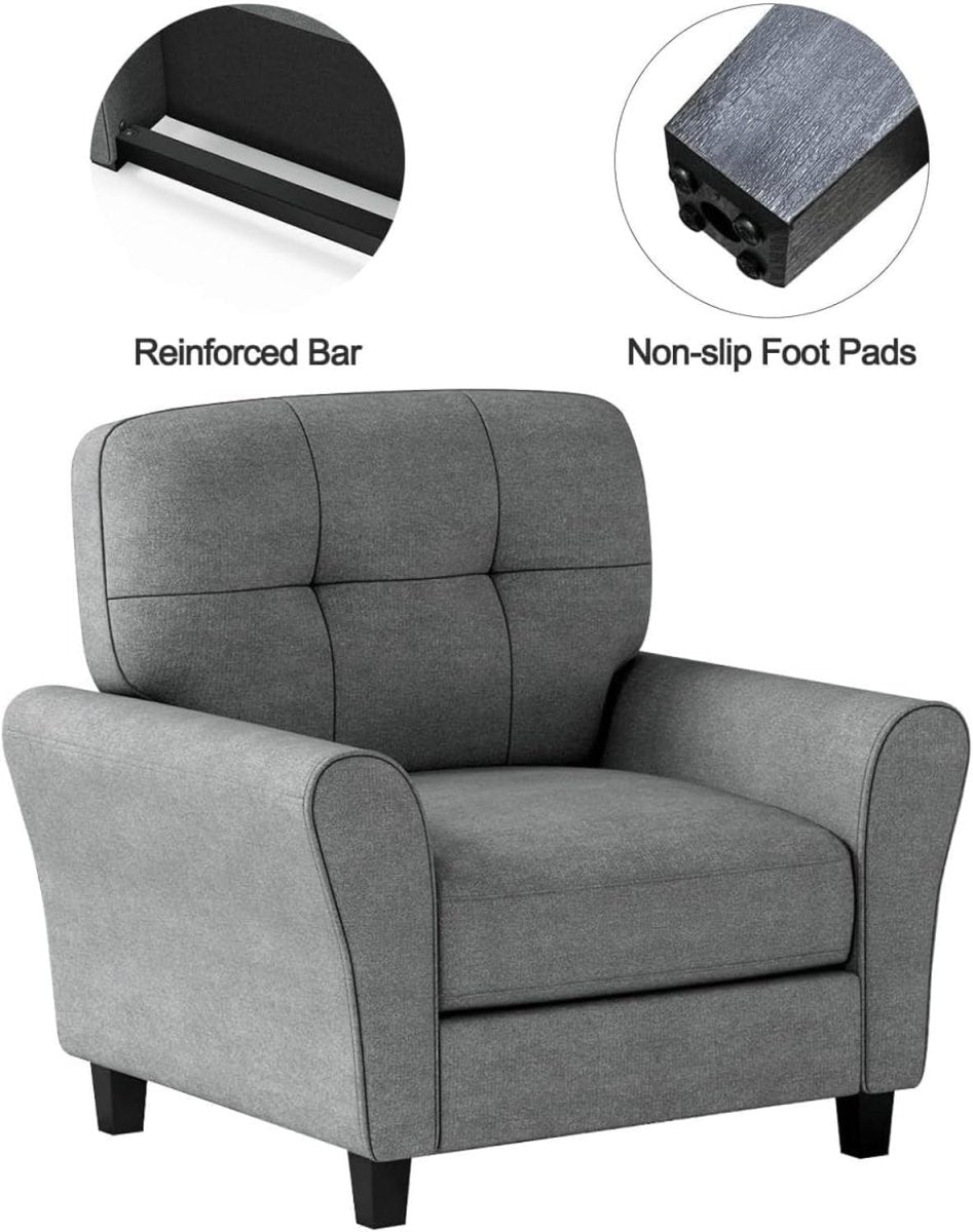 Modern Tufted Accent Chair Grey Lounge Sofa with Removable Cushions - Kwikley