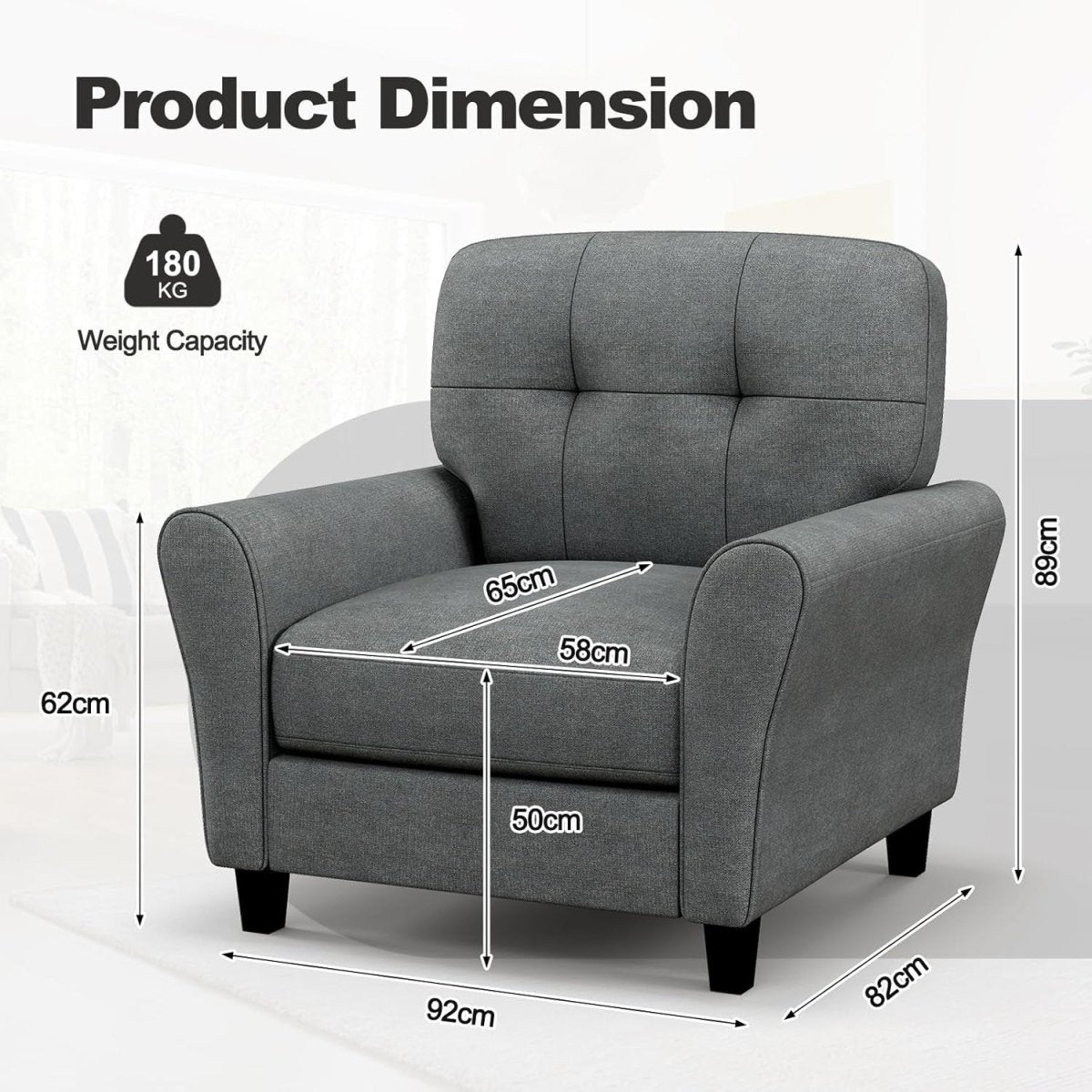 Modern Tufted Accent Chair Grey Lounge Sofa with Removable Cushions - Kwikley