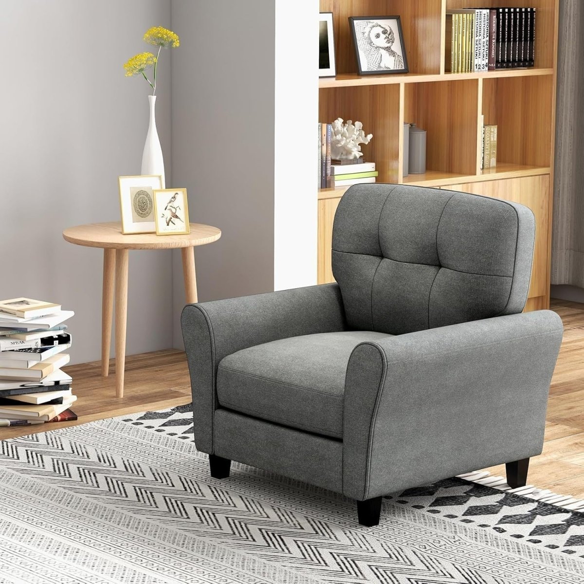 Modern Tufted Accent Chair Grey Lounge Sofa with Removable Cushions - Kwikley