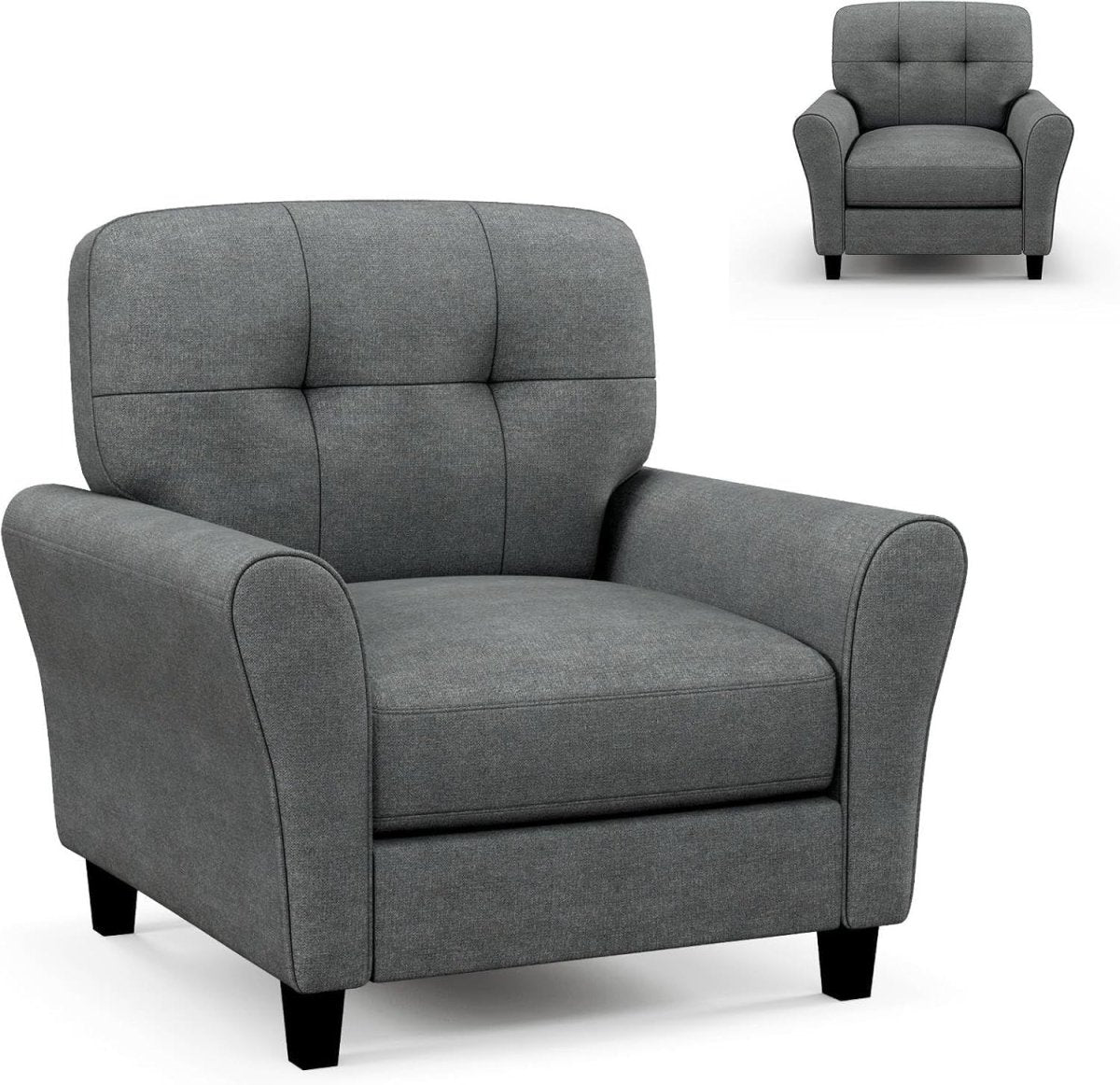 Modern Tufted Accent Chair Grey Lounge Sofa with Removable Cushions - Kwikley