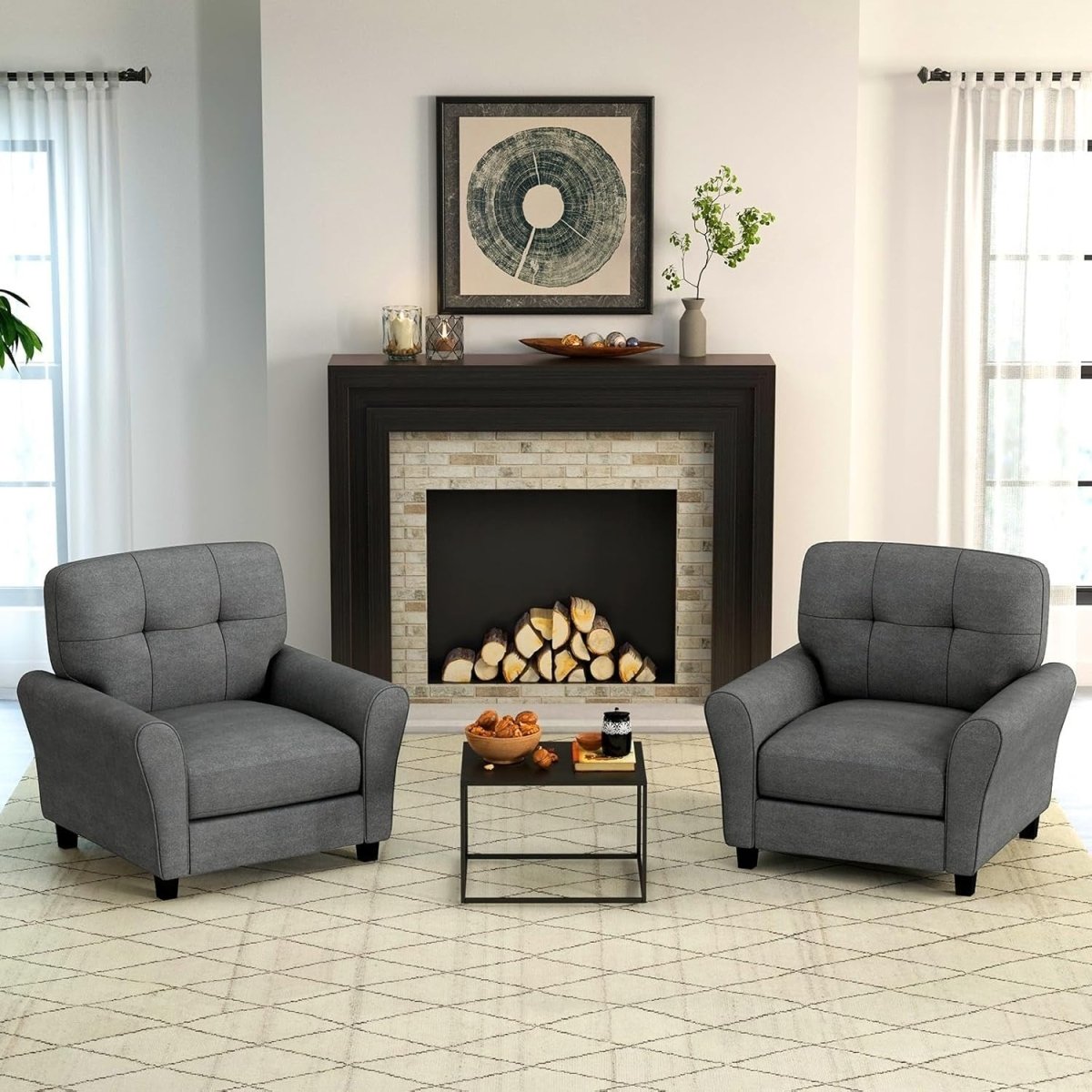 Modern Tufted Accent Chair Grey Lounge Sofa with Removable Cushions - Kwikley